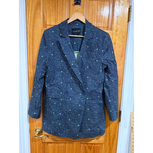 Wildfang The Essential Twill Double Breasted Blazer Star Print Size Large